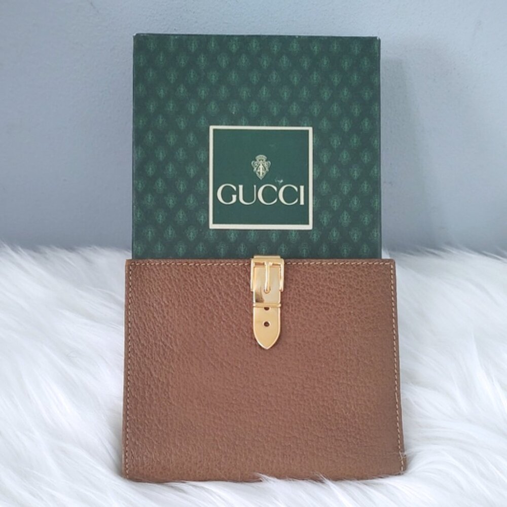 Gucci vintage 70s 80s buckle belt leather compact wallet w/box EUC - Picture 1 of 10